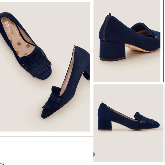 Boden Victoria Block Heel Kiltie Blue Suede Loafers/Pumps, EUC - Picture 2 of 15